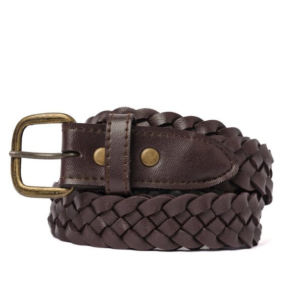 Brown Braided Faux Leather Belt Vintage 90s Never Worn - Picture 1 of 6